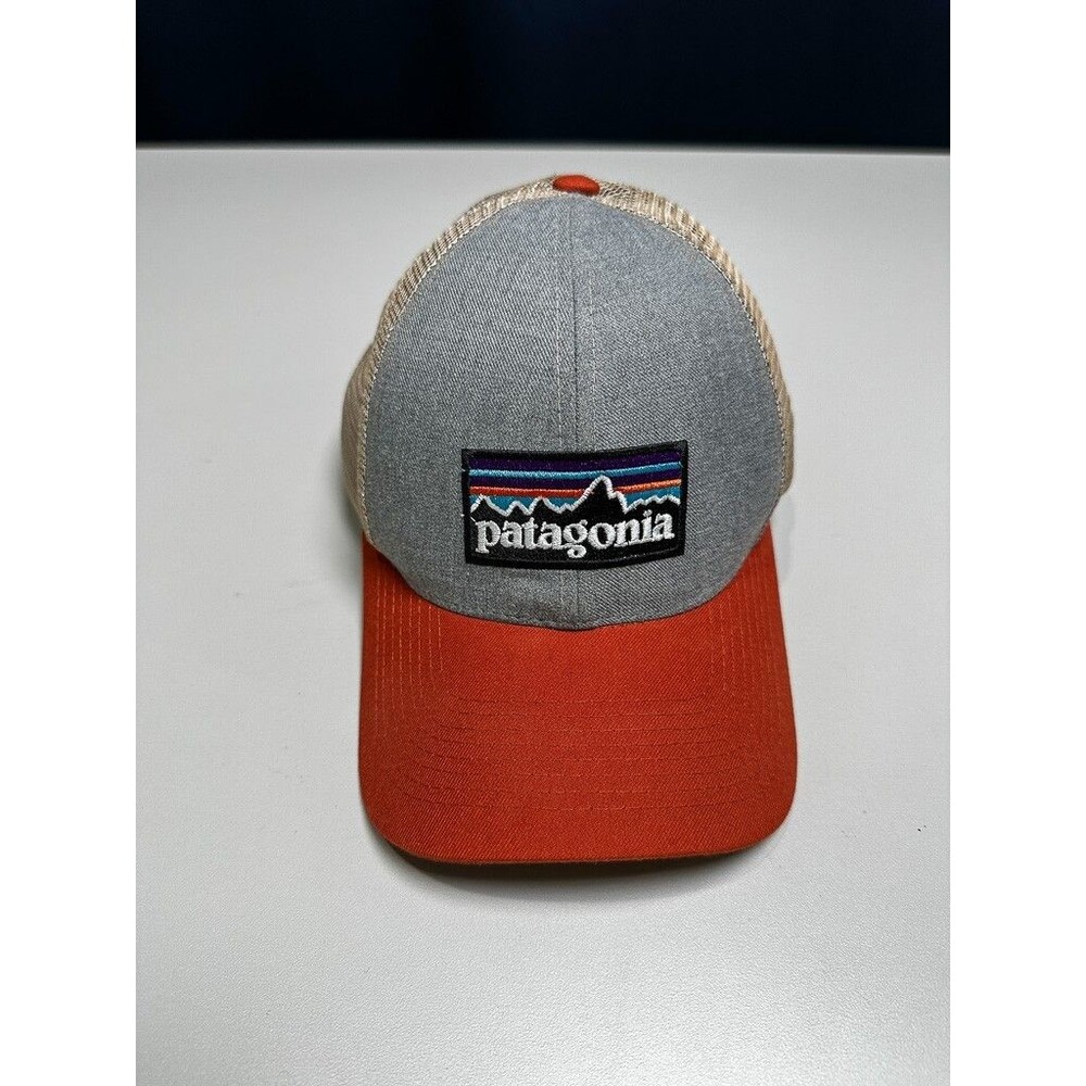 Patagonia P-6 Logo Trucker Hat Rustic Orange Gray Mesh Back Adjustable Snapback